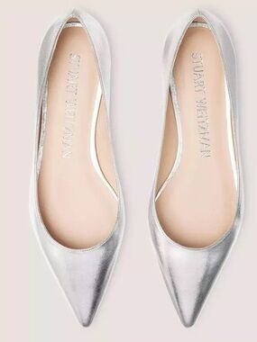 Stuart Weitzman Silver Emilia Pointed toe ballet flat 10 Metalic flat block
